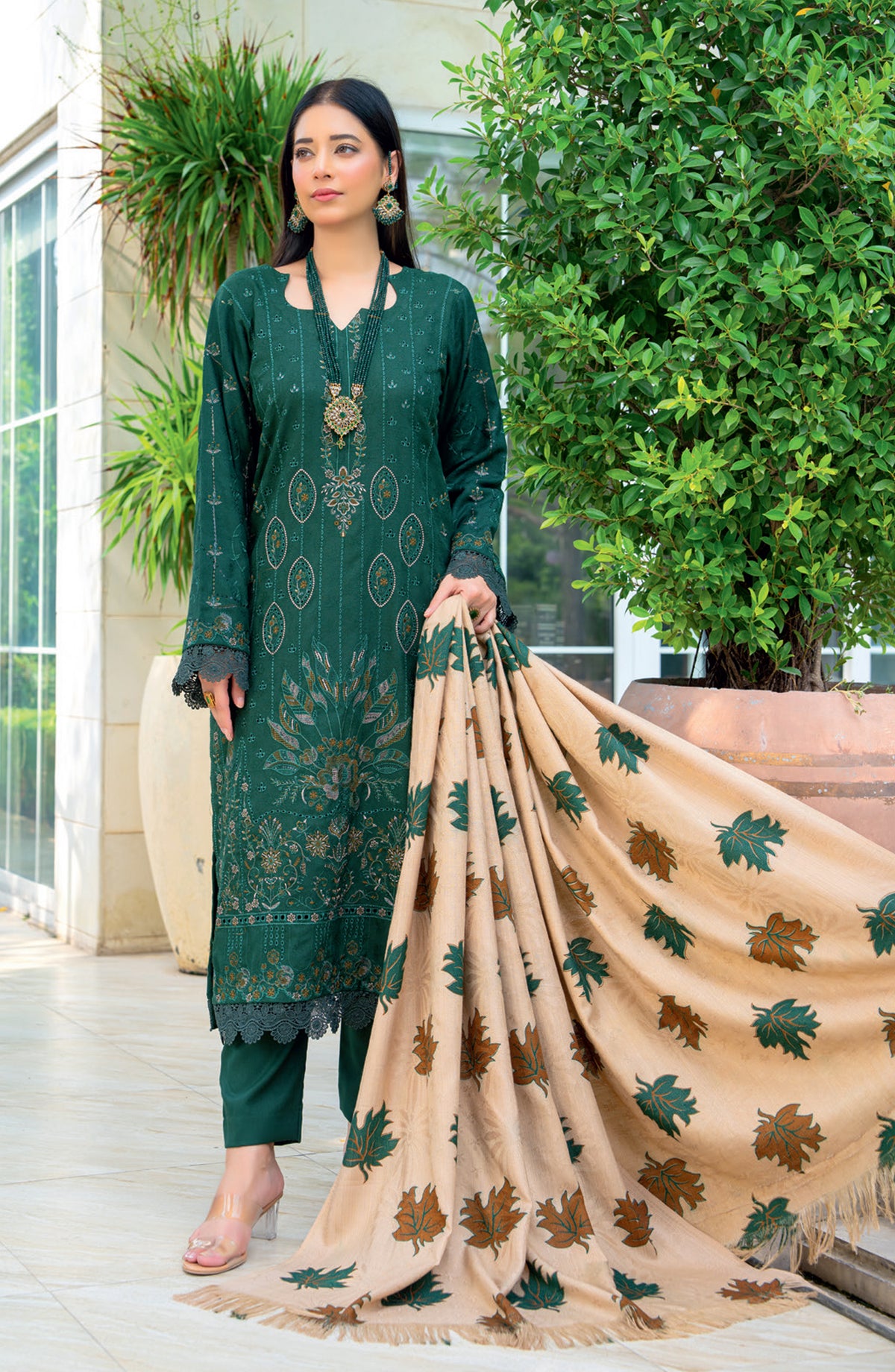 Vasal by Riaz Arts Luxury Embroidered Zari Jacquard Unstitched 3 Piece Suit - Design-06 - RA25VSL - Green - Winter Collection