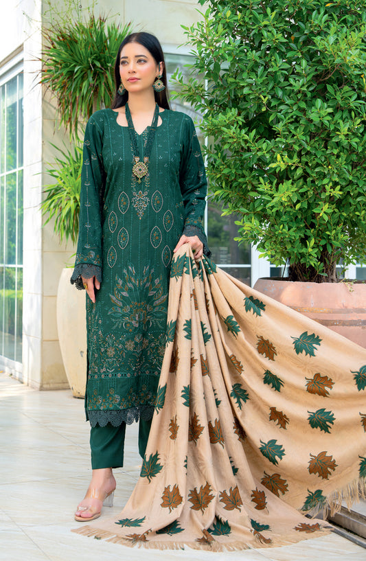 Vasal by Riaz Arts Luxury Embroidered Zari Jacquard Unstitched 3 Piece Suit - Design-06 - RA25VSL - Green - Winter Collection