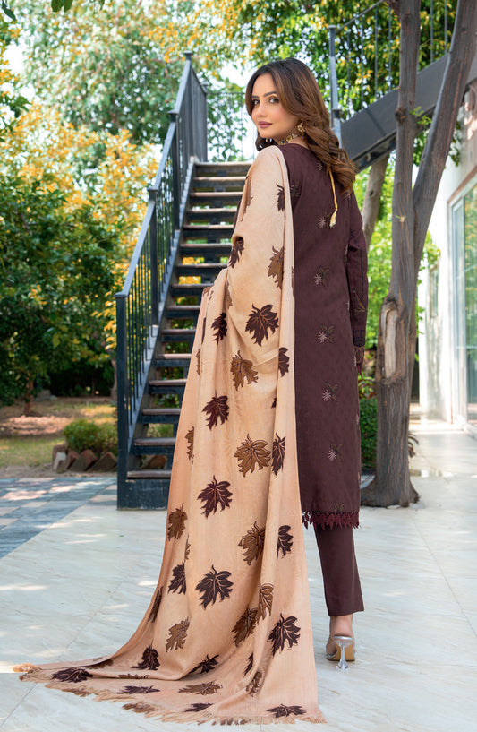 Vasal by Riaz Arts Luxury Embroidered Zari Jacquard Unstitched 3 Piece Suit - Design-05 - RA25VSL - Maroon - Winter Collection