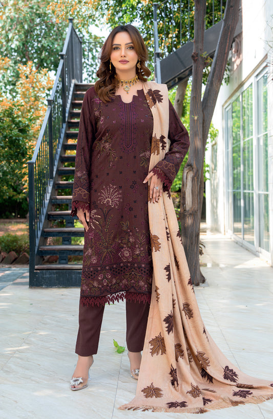 Vasal by Riaz Arts Luxury Embroidered Zari Jacquard Unstitched 3 Piece Suit - Design-05 - RA25VSL - Maroon - Winter Collection