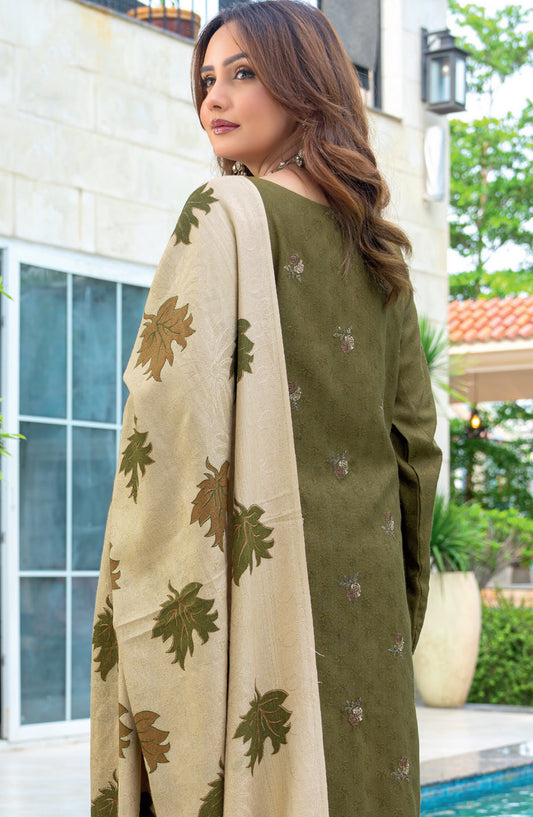 Vasal by Riaz Arts Luxury Embroidered Zari Jacquard Unstitched 3 Piece Suit - Design-04 - RA25VSL - Green - Winter Collection