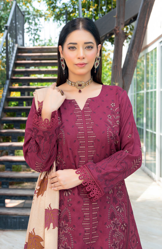 Vasal by Riaz Arts Luxury Embroidered Zari Jacquard Unstitched 3 Piece Suit - Design-02 - RA25VSL - Pink - Winter Collection