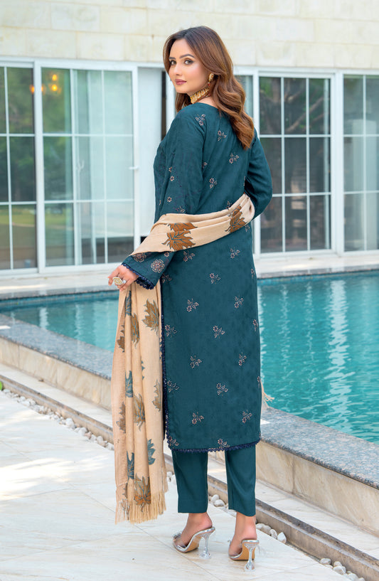 Vasal by Riaz Arts Luxury Embroidered Zari Jacquard Unstitched 3 Piece Suit - Design-01 - RA25VSL - Blue - Winter Collection