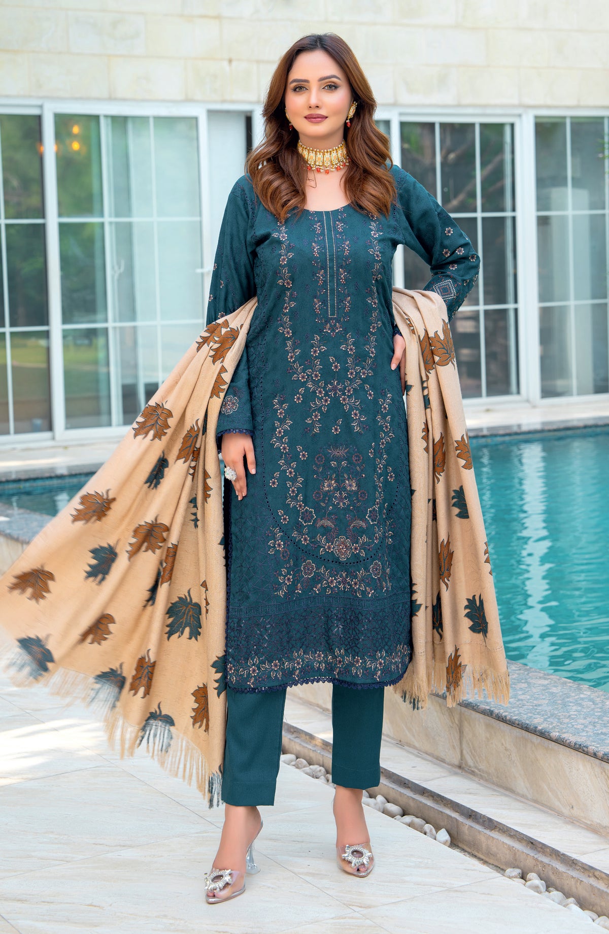 Vasal by Riaz Arts Luxury Embroidered Zari Jacquard Unstitched 3 Piece Suit - Design-01 - RA25VSL - Blue - Winter Collection