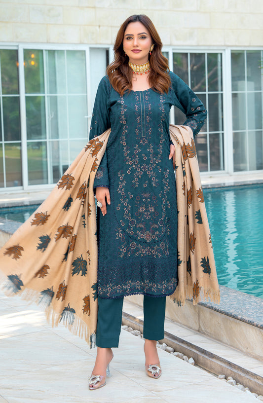 Vasal by Riaz Arts Luxury Embroidered Zari Jacquard Unstitched 3 Piece Suit - Design-01 - RA25VSL - Blue - Winter Collection