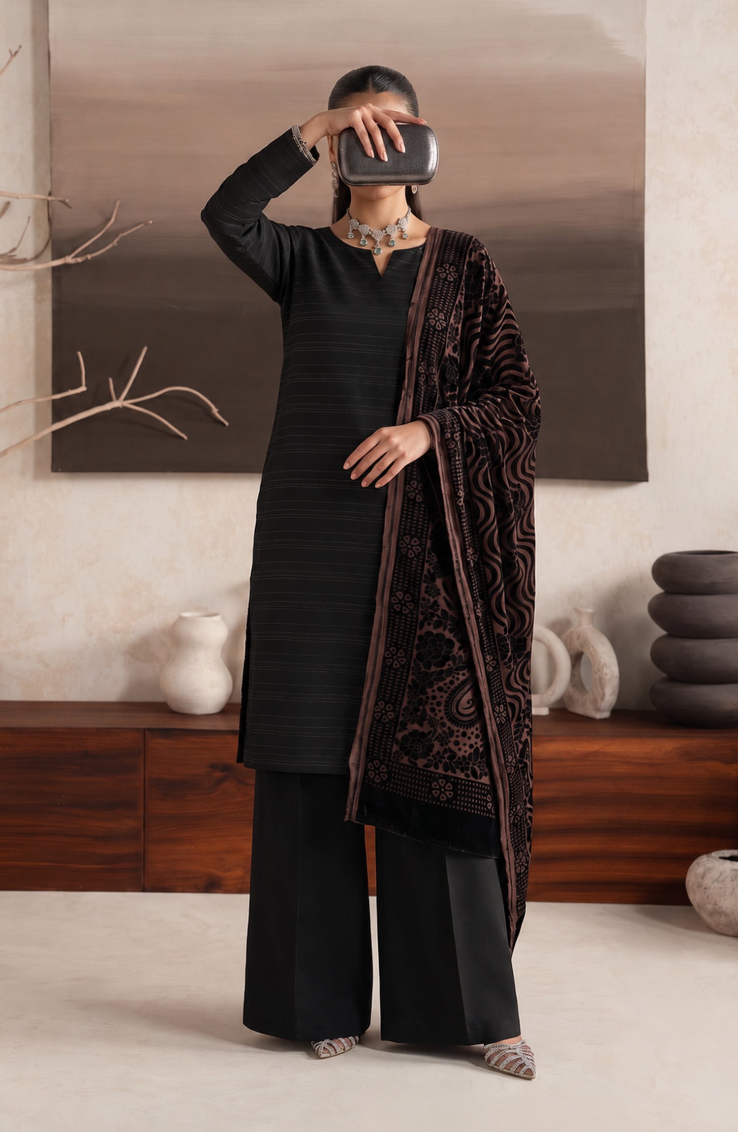 Velluto Milano by Amna Khadija Moonlight Unstitched 3 Piece Suit - AKVM-09 - AM26TOM - Black - Winter Collection