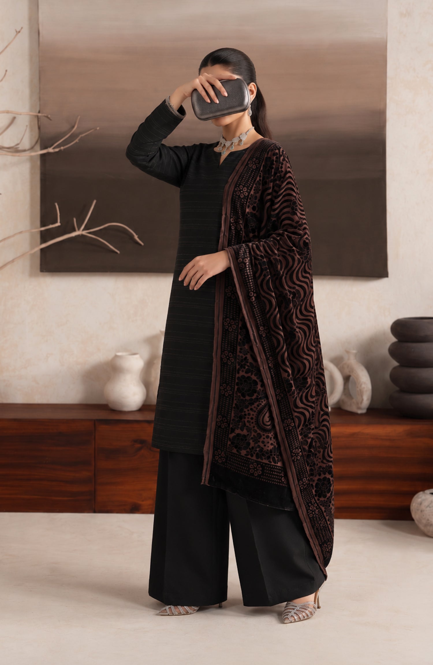 Velluto Milano by Amna Khadija Moonlight Unstitched 3 Piece Suit - AKVM-09 - AM26TOM - Black - Winter Collection