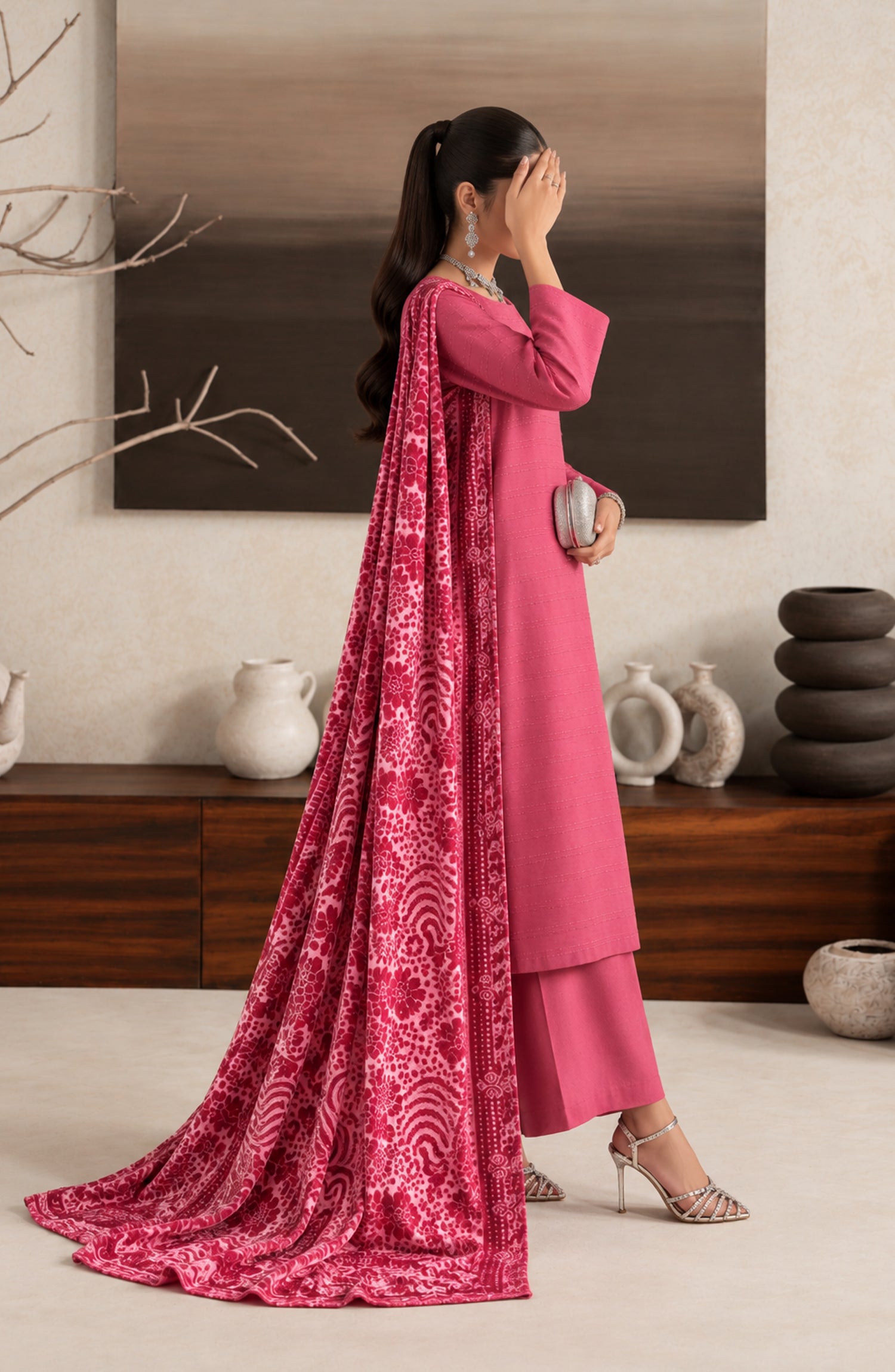 Velluto Milano by Amna Khadija Moonlight Unstitched 3 Piece Suit - AKVM-10 - AM26TOM - Pink - Winter Collection
