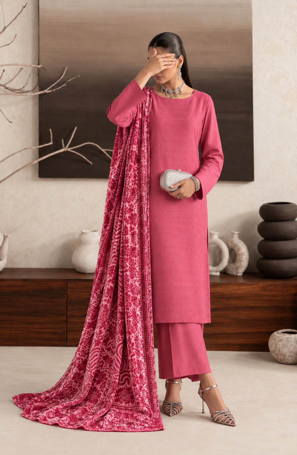 Velluto Milano by Amna Khadija Moonlight Unstitched 3 Piece Suit - AKVM-10 - AM26TOM - Pink - Winter Collection