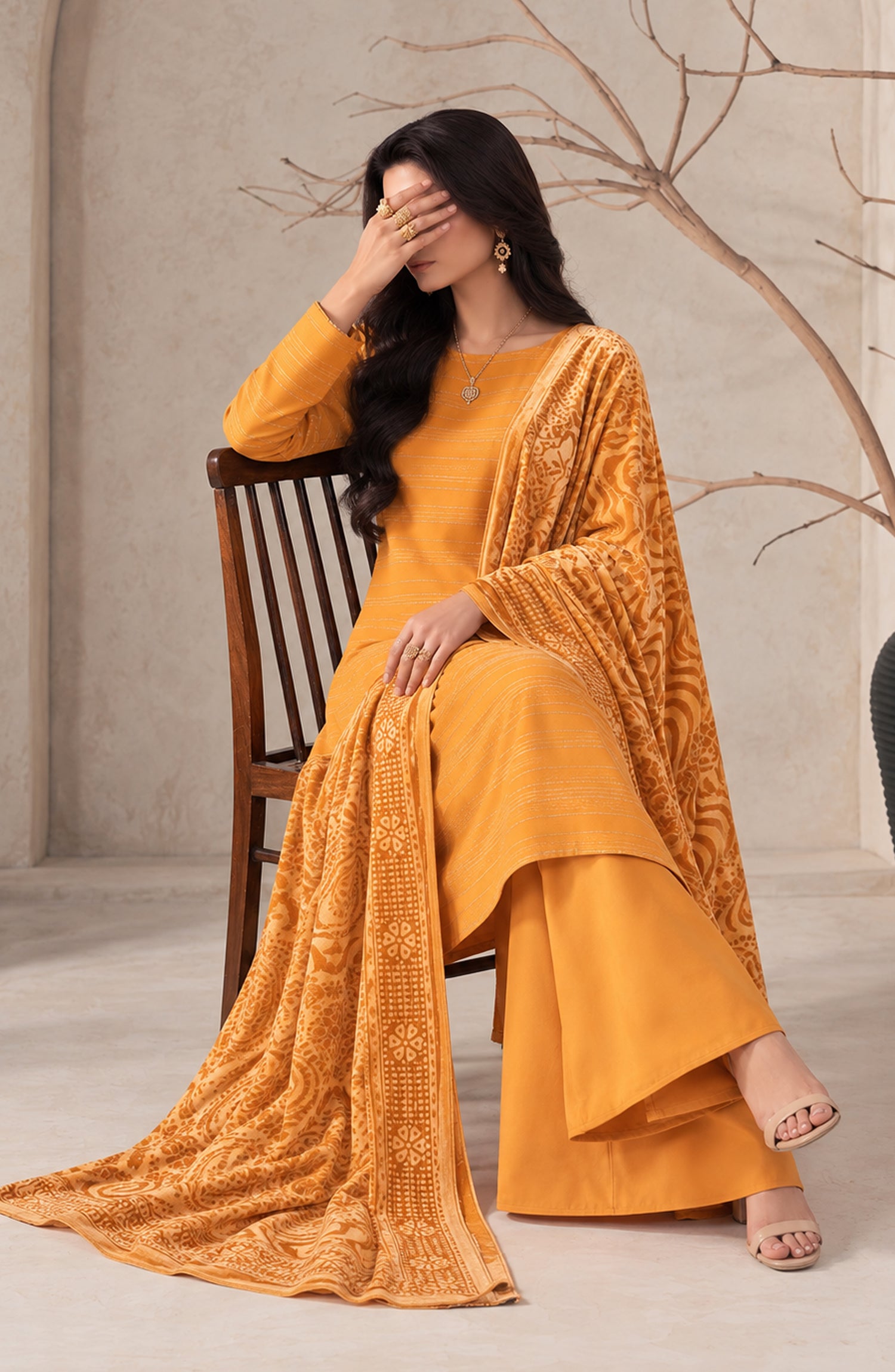 Velluto Milano by Amna Khadija Moonlight Unstitched 3 Piece Suit - AKVM-12 - AM26TOM - Orange - Winter Collection