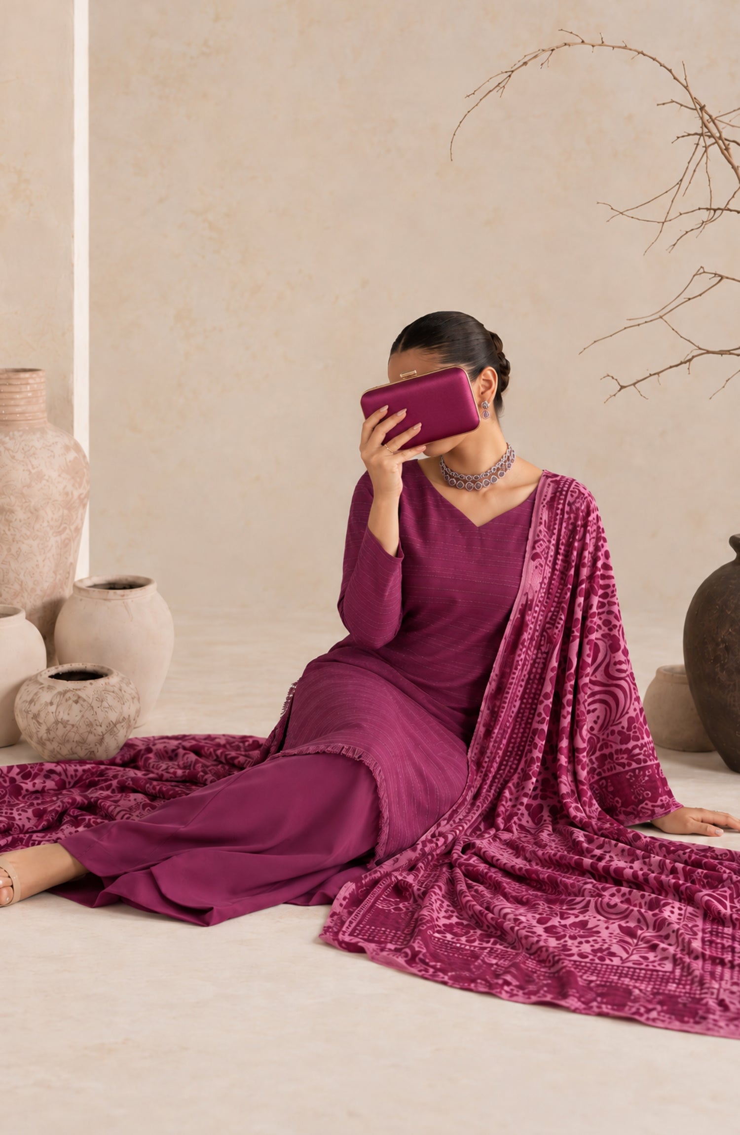 Velluto Milano by Amna Khadija Moonlight Unstitched 3 Piece Suit - AKVM-13 - AM26TOM - Purple - Winter Collection
