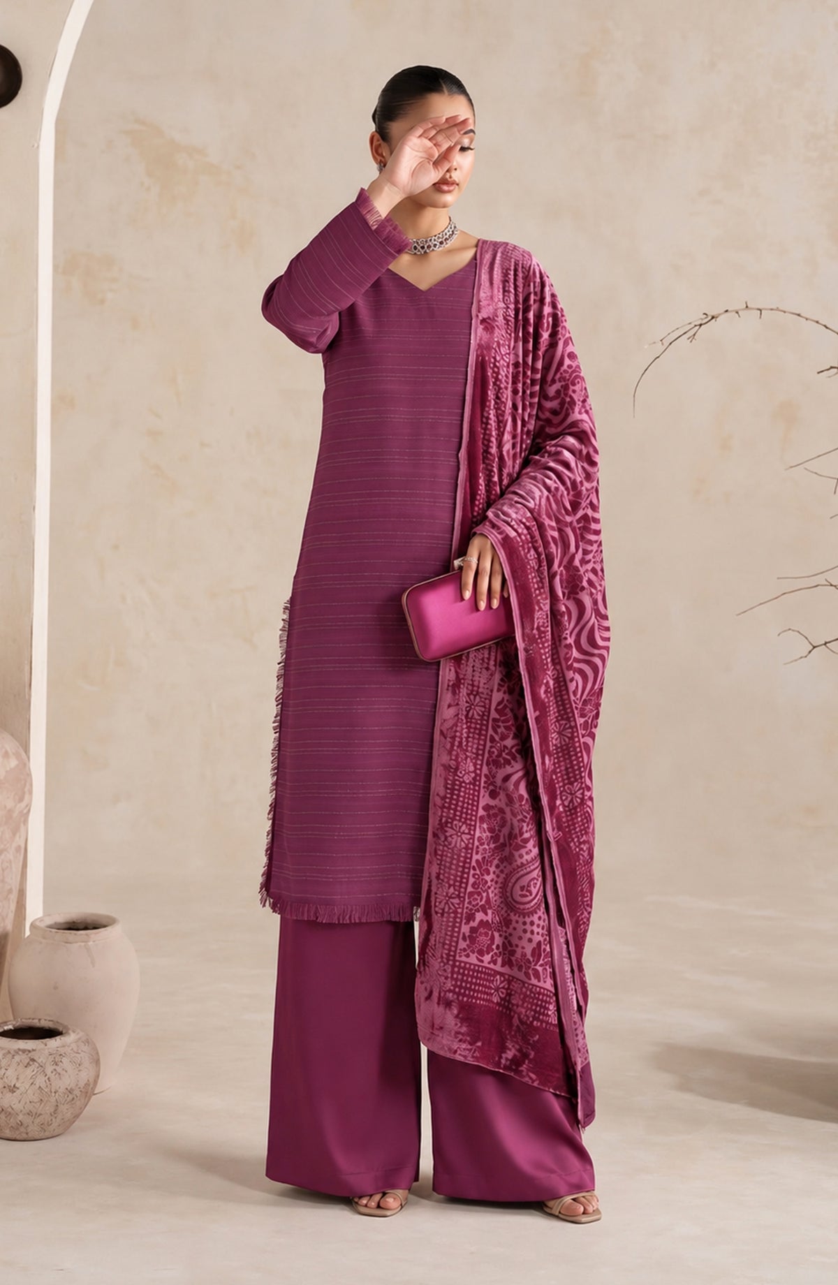 Velluto Milano by Amna Khadija Moonlight Unstitched 3 Piece Suit - AKVM-13 - AM26TOM - Purple - Winter Collection