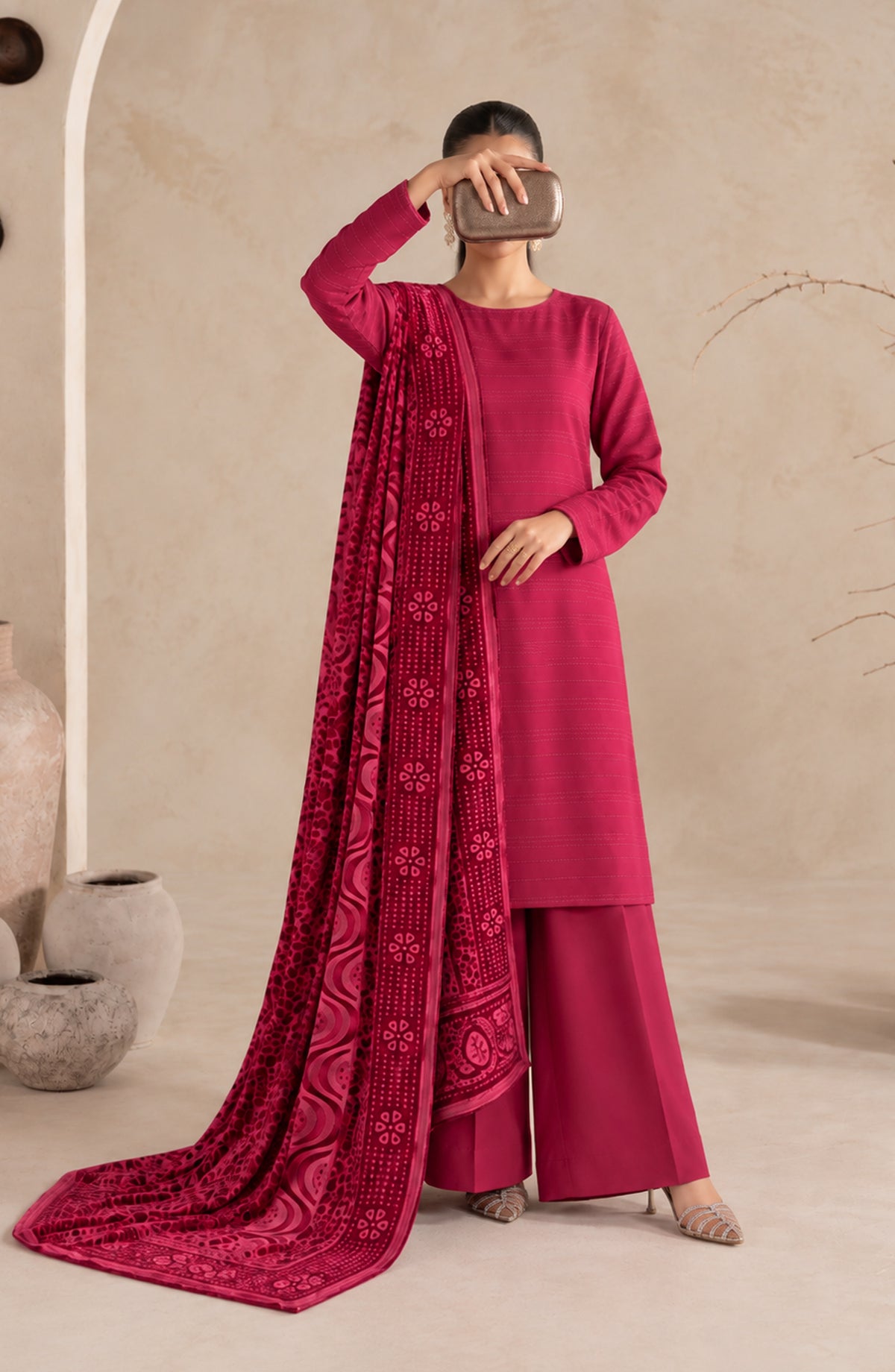 Velluto Milano by Amna Khadija Moonlight Unstitched 3 Piece Suit - AKVM-14 - AM26TOM - Pink - Winter Collection