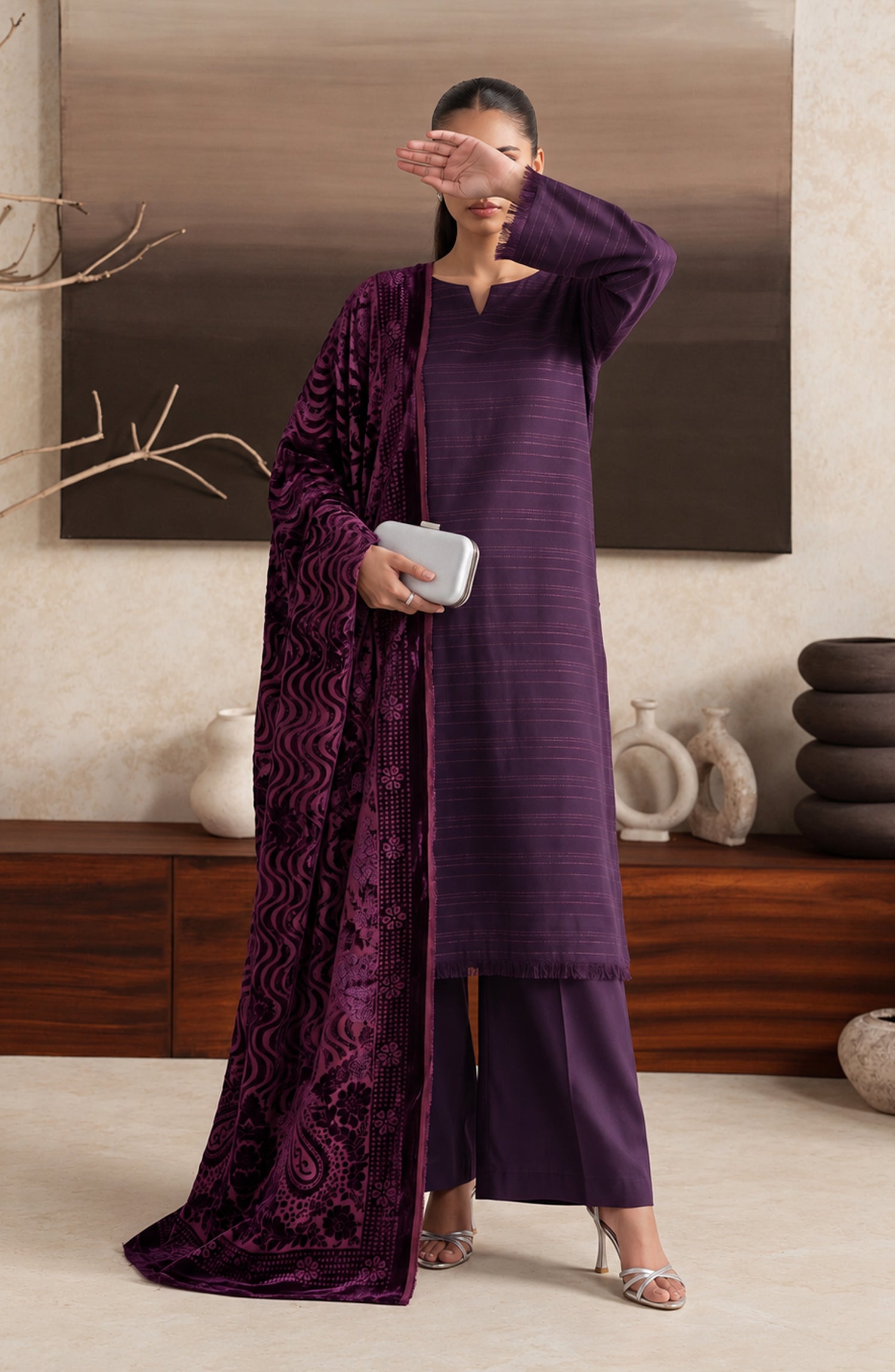 Velluto Milano by Amna Khadija Moonlight Unstitched 3 Piece Suit - AKVM-15 - AM26TOM - Purple - Winter Collection