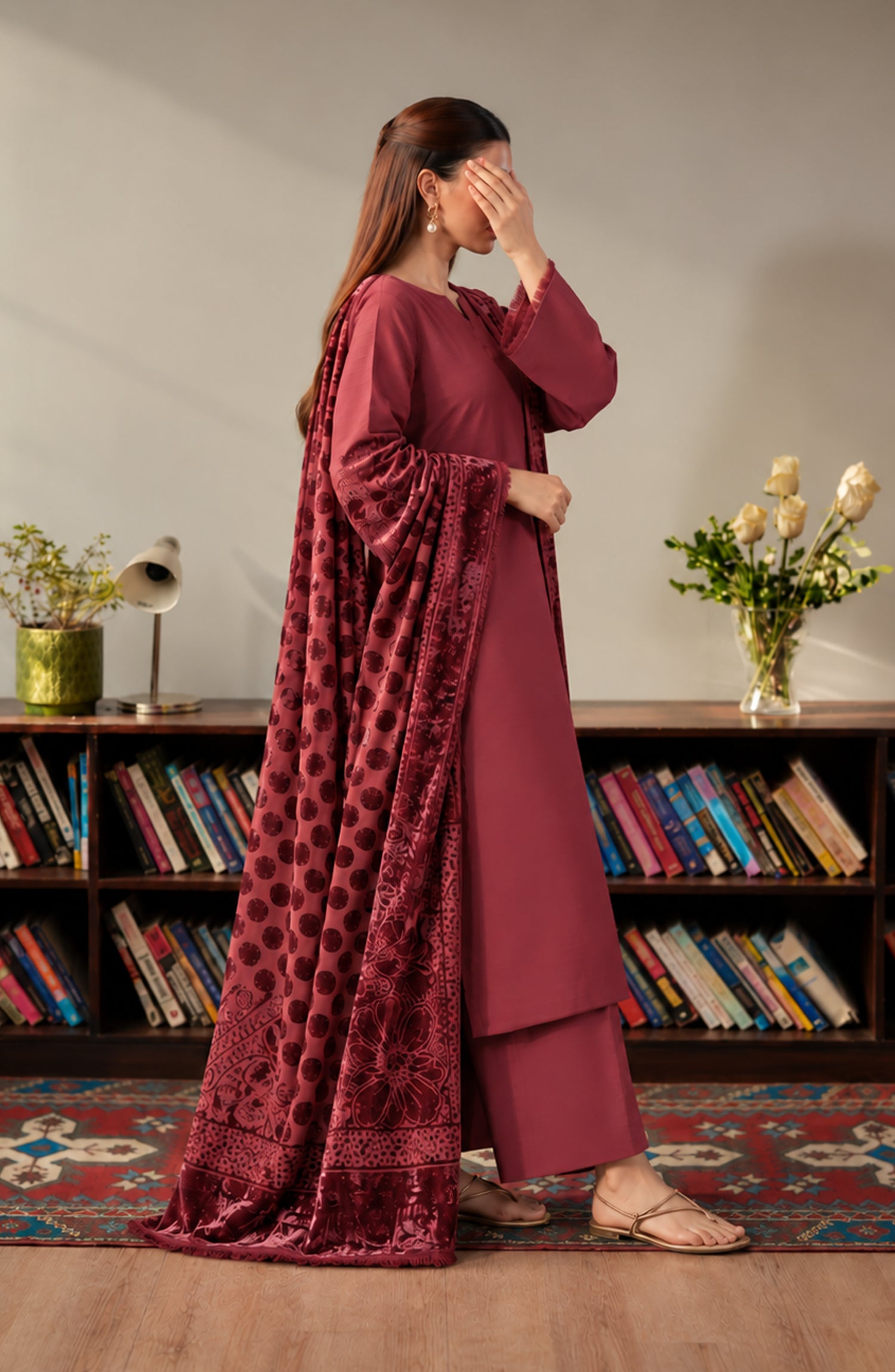 Velluto Milano by Amna Khadija Moonlight Unstitched 3 Piece Suit - AKVM-18 - AM26MON - Maroon - Winter Collection