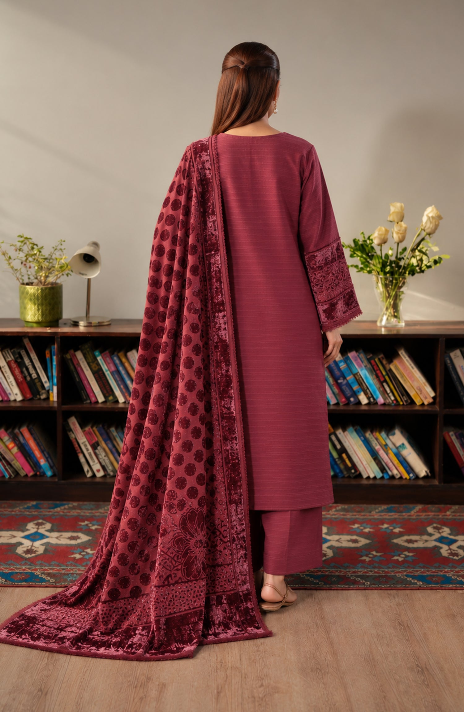 Velluto Milano by Amna Khadija Moonlight Unstitched 3 Piece Suit - AKVM-18 - AM26MON - Maroon - Winter Collection
