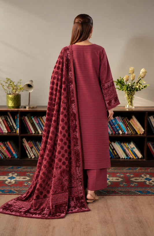 Velluto Milano by Amna Khadija Moonlight Unstitched 3 Piece Suit - AKVM-18 - AM26MON - Maroon - Winter Collection