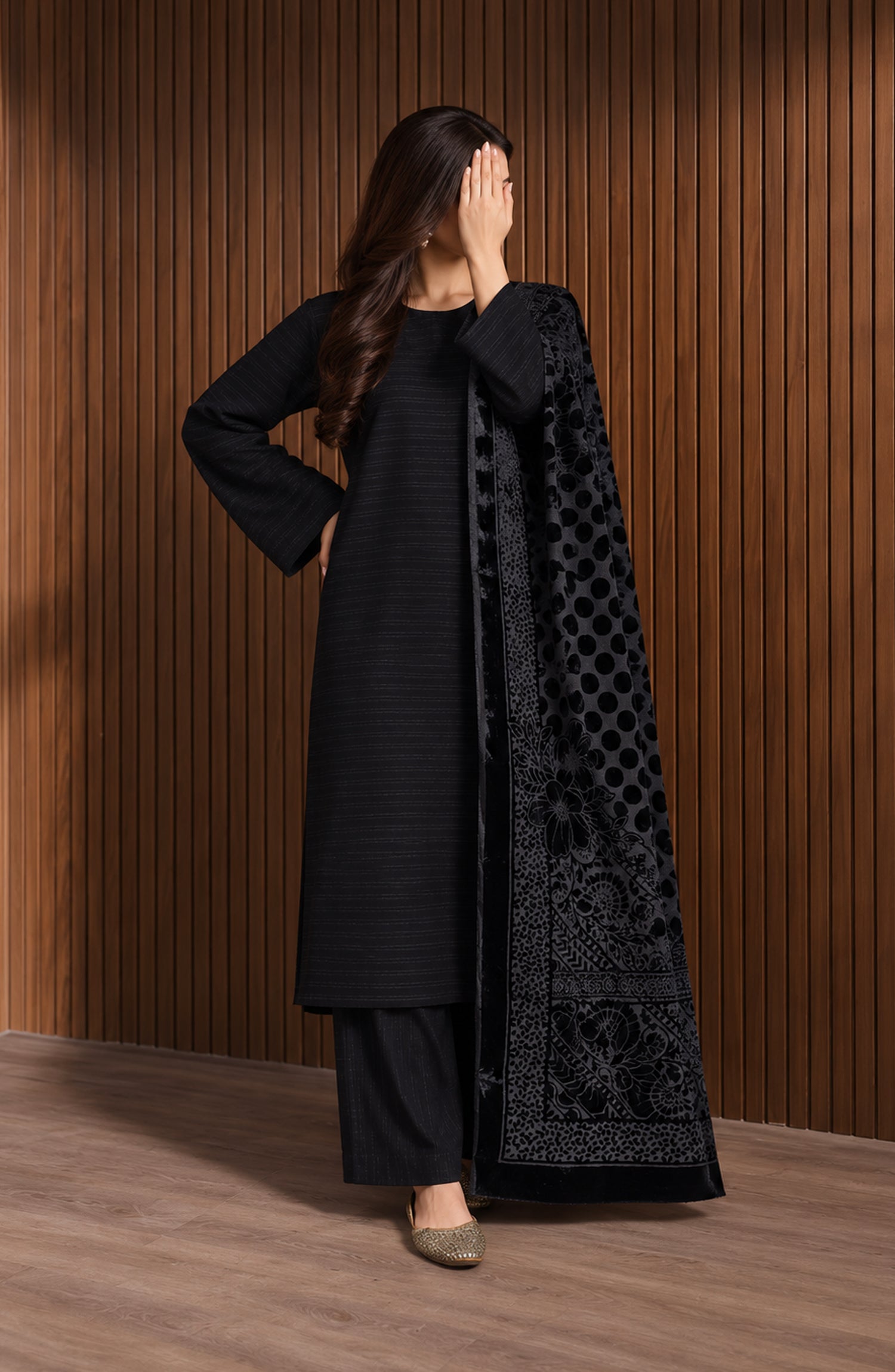 Velluto Milano by Amna Khadija Moonlight Unstitched 3 Piece Suit - AKVM-20 - AM26MON - Black - Winter Collection