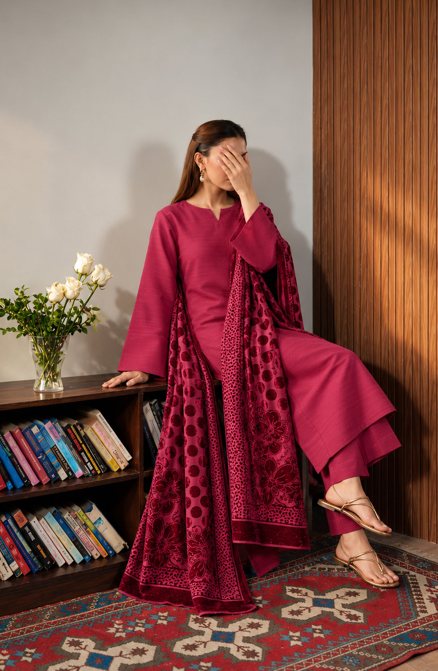 Velluto Milano by Amna Khadija Moonlight Unstitched 3 Piece Suit - AKVM-22 - AM26MON - Red - Winter Collection