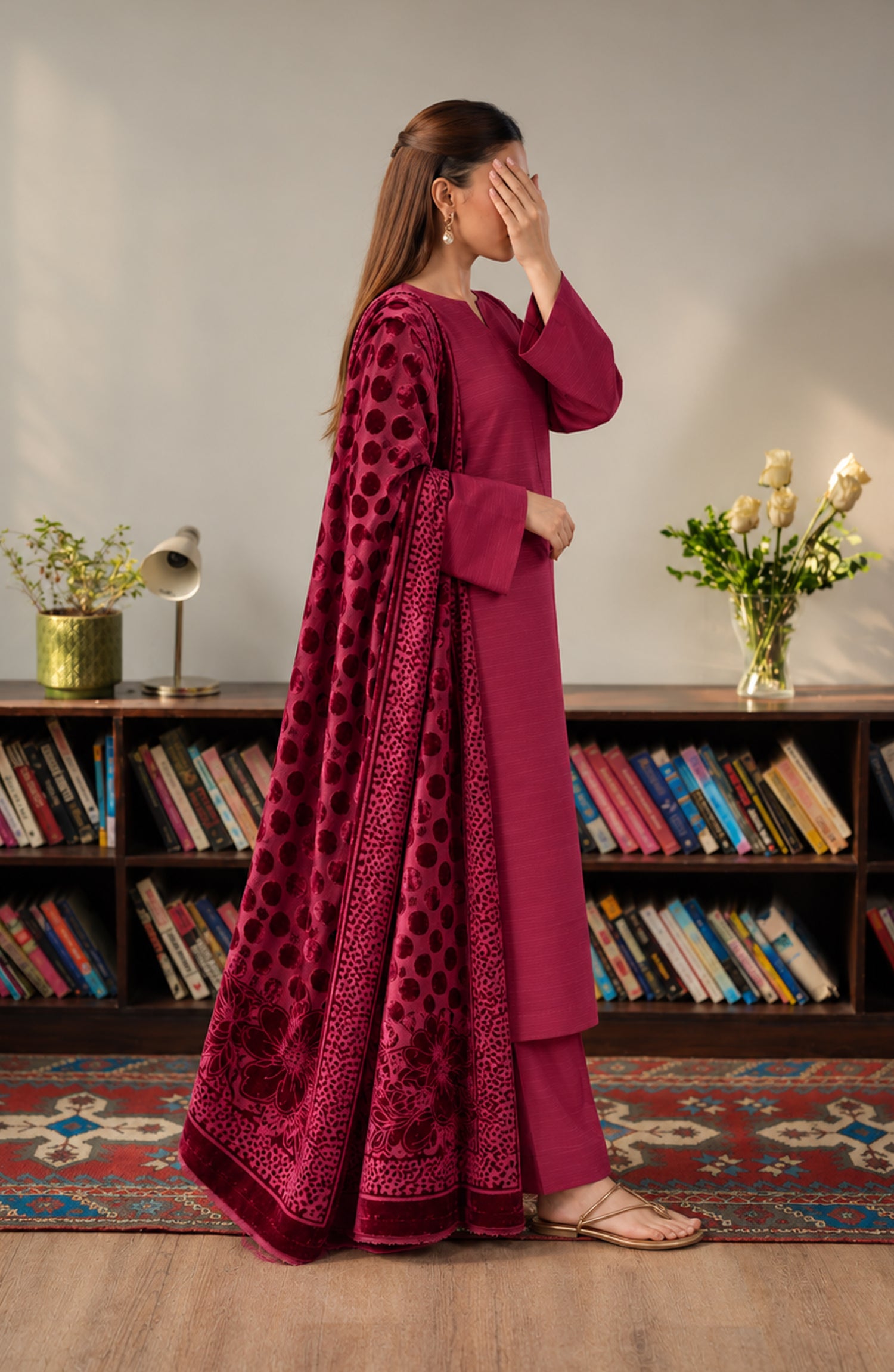 Velluto Milano by Amna Khadija Moonlight Unstitched 3 Piece Suit - AKVM-22 - AM26MON - Red - Winter Collection