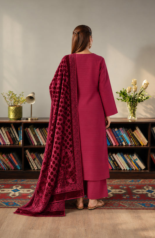 Velluto Milano by Amna Khadija Moonlight Unstitched 3 Piece Suit - AKVM-22 - AM26MON - Red - Winter Collection