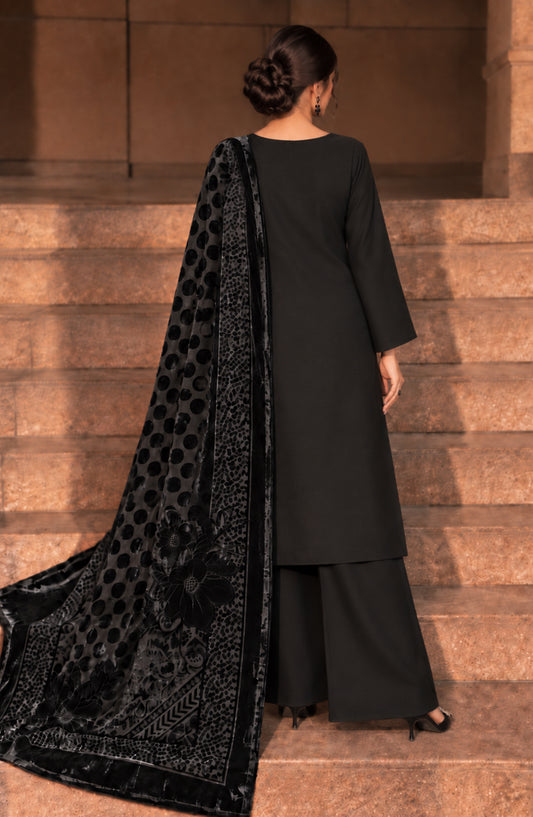 Velluto Milano by Amna Khadija Moonlight Dhanak Unstitched 3 Piece Suit - D-07 - AM26VUL - Black - Winter Collection