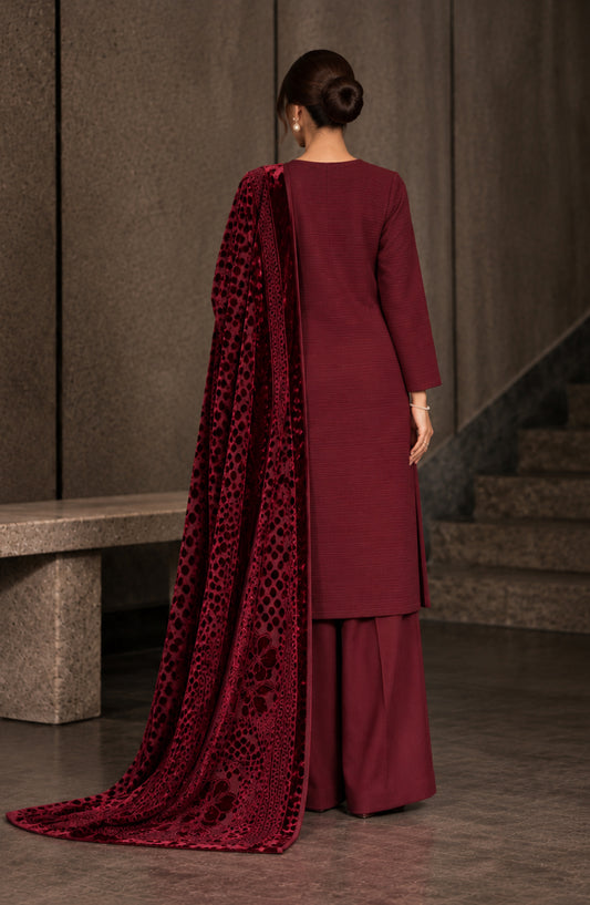 Velluto Milano by Amna Khadija Moonlight Dhanak Unstitched 3 Piece Suit - D-06 - AM26VUL - Maroon - Winter Collection