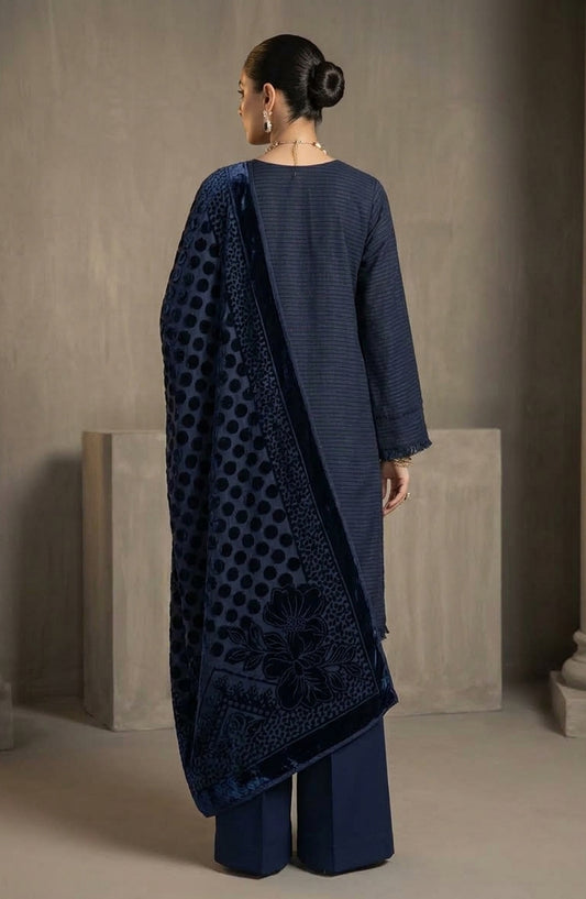 Velluto Milano by Amna Khadija Moonlight Dhanak Unstitched 3 Piece Suit - D-05 - AM26VUL - Blue - Winter Collection
