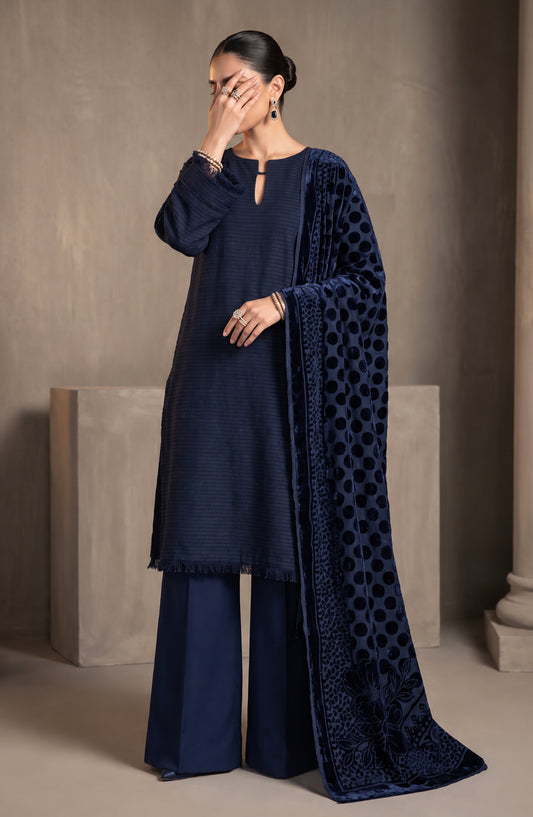 Velluto Milano by Amna Khadija Moonlight Dhanak Unstitched 3 Piece Suit - D-05 - AM26VUL - Blue - Winter Collection