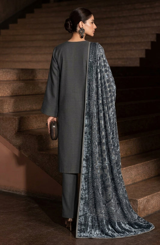 Velluto Milano by Amna Khadija Moonlight Dhanak Unstitched 3 Piece Suit - D-04 - AM26VUL - Grey - Winter Collection