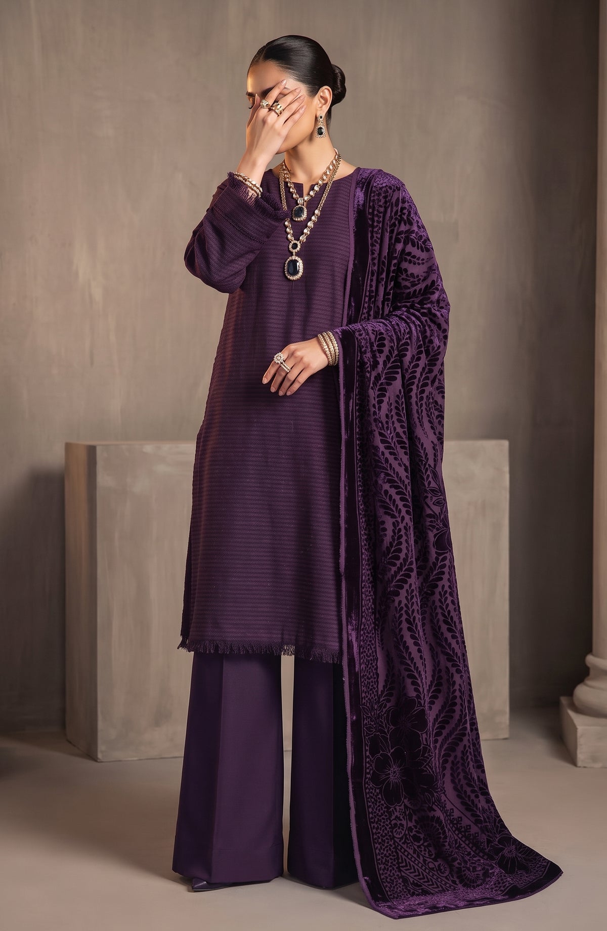 Velluto Milano by Amna Khadija Moonlight Dhanak Unstitched 3 Piece Suit - D-02 - AM26VUL - Purple - Winter Collection
