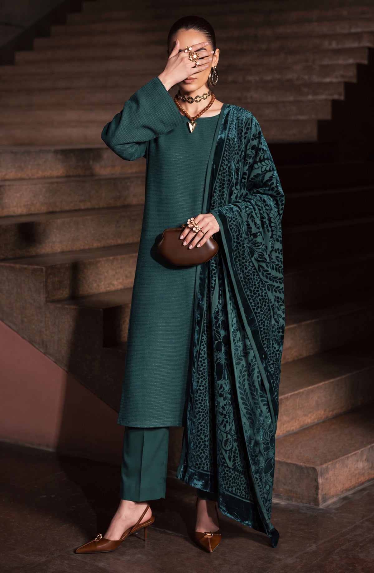 Velluto Milano by Amna Khadija Moonlight Dhanak Unstitched 3 Piece Suit - D-01 - AM26VUL - Green - Winter Collection
