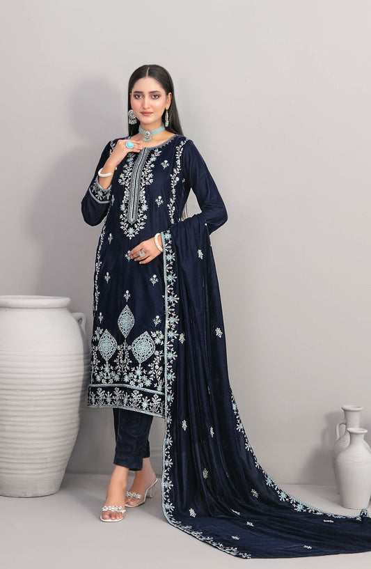 Velvora by Tawakkal Fabrics Embroidered Velvet Unstitched 3 Piece Suit - D-4928 - TF25VOR - Blue - Winter Collection