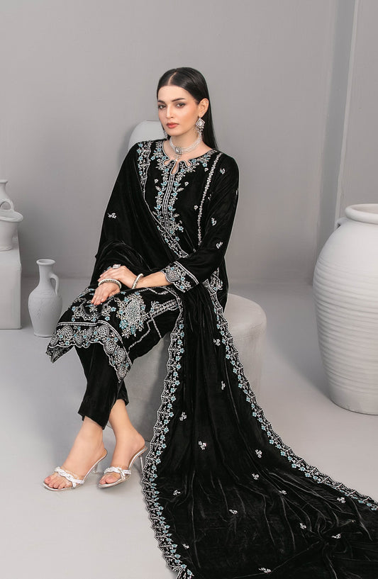 Velvora by Tawakkal Fabrics Embroidered Velvet Unstitched 3 Piece Suit - D-4927 - TF25VOR - Black - Winter Collection