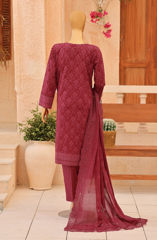Venice by HZ Embroidered Lawn Unstitched 3 Piece Suit - VD-04 - HZ26NPF - Red - Festive Collection
