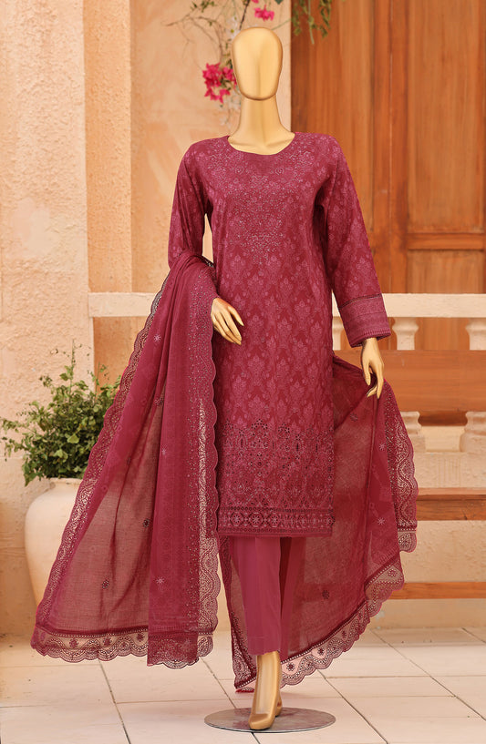 Venice by HZ Embroidered Lawn Unstitched 3 Piece Suit - VD-04 - HZ26NPF - Red - Festive Collection