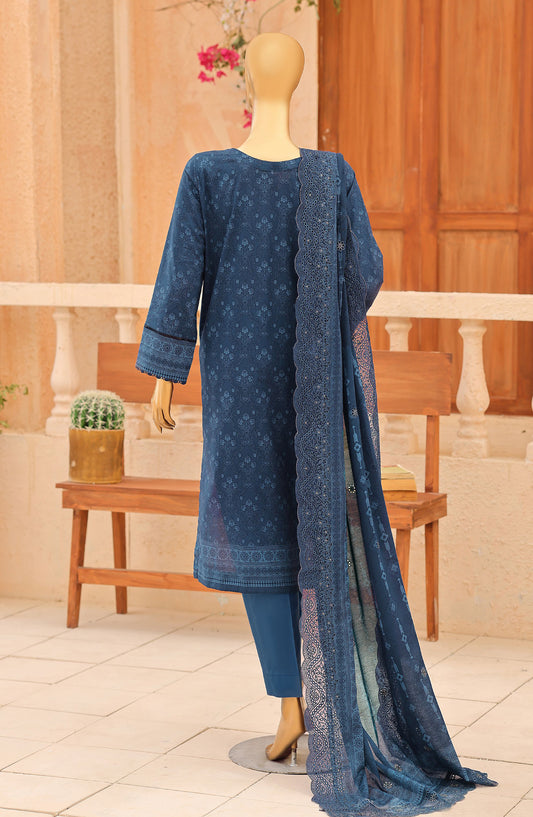 Venice by HZ Embroidered Lawn Unstitched 3 Piece Suit - VD-03 - HZ26NPF - Blue - Festive Collection