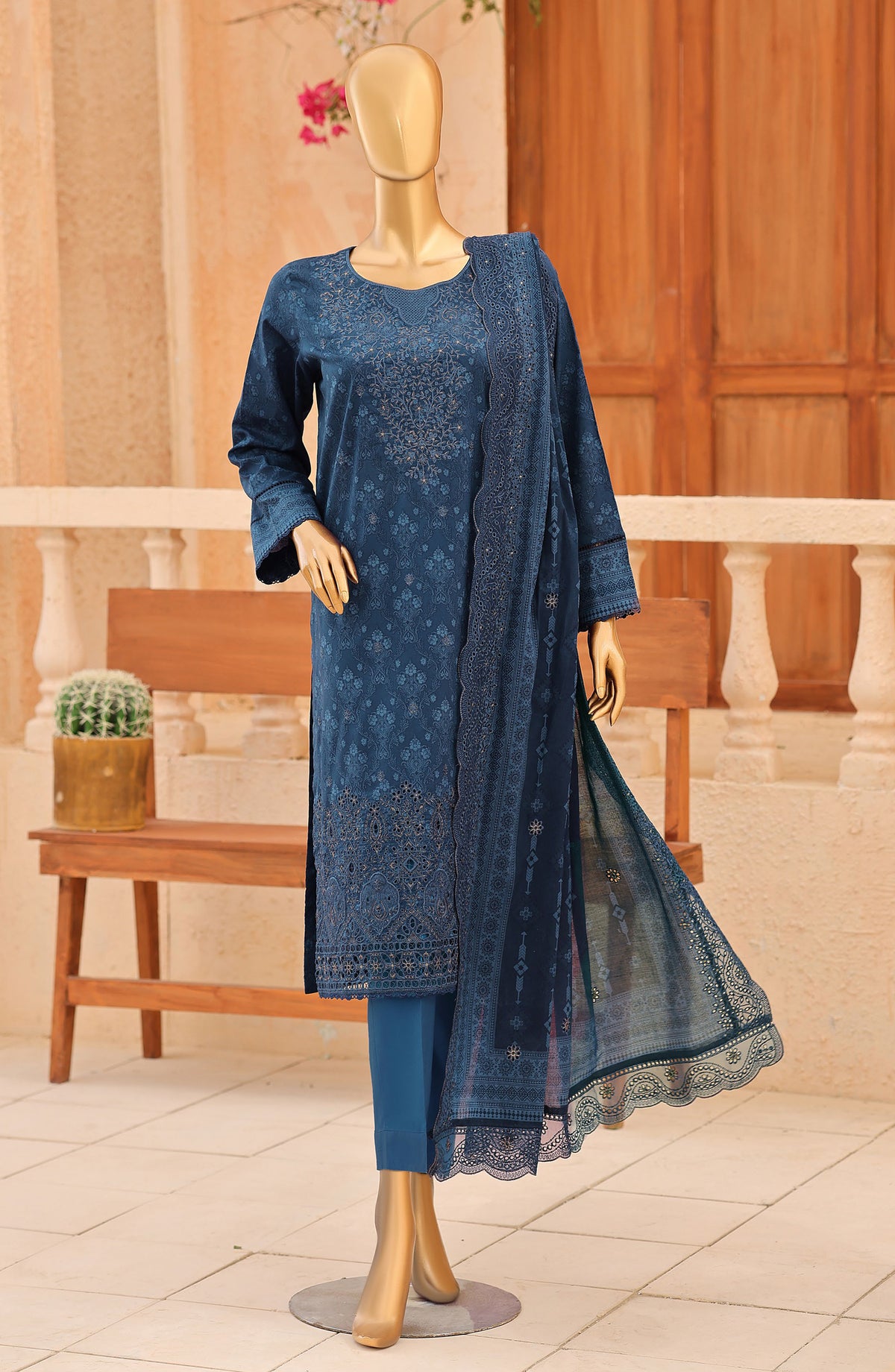Venice by HZ Embroidered Lawn Unstitched 3 Piece Suit - VD-03 - HZ26NPF - Blue - Festive Collection