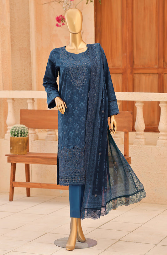 Venice by HZ Embroidered Lawn Unstitched 3 Piece Suit - VD-03 - HZ26NPF - Blue - Festive Collection
