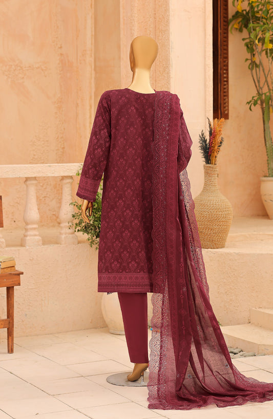 Venice by HZ Embroidered Lawn Unstitched 3 Piece Suit - VD-02 - HZ26NPF - Maroon - Festive Collection