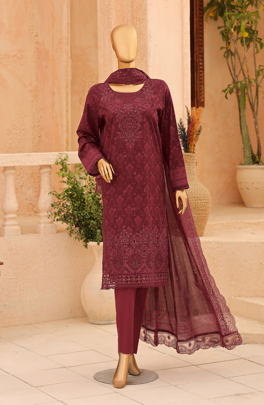 Venice by HZ Embroidered Lawn Unstitched 3 Piece Suit - VD-02 - HZ26NPF - Maroon - Festive Collection