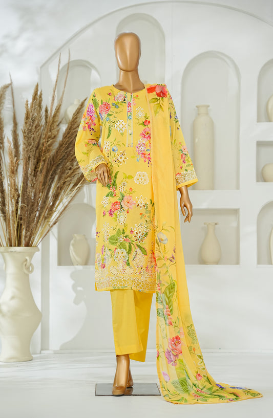 Versa by Amna Khadija Embroidered Lawn Stitched 3 Piece Suit - AKVL-04 - AM26KVL - Yellow - Summer Collection