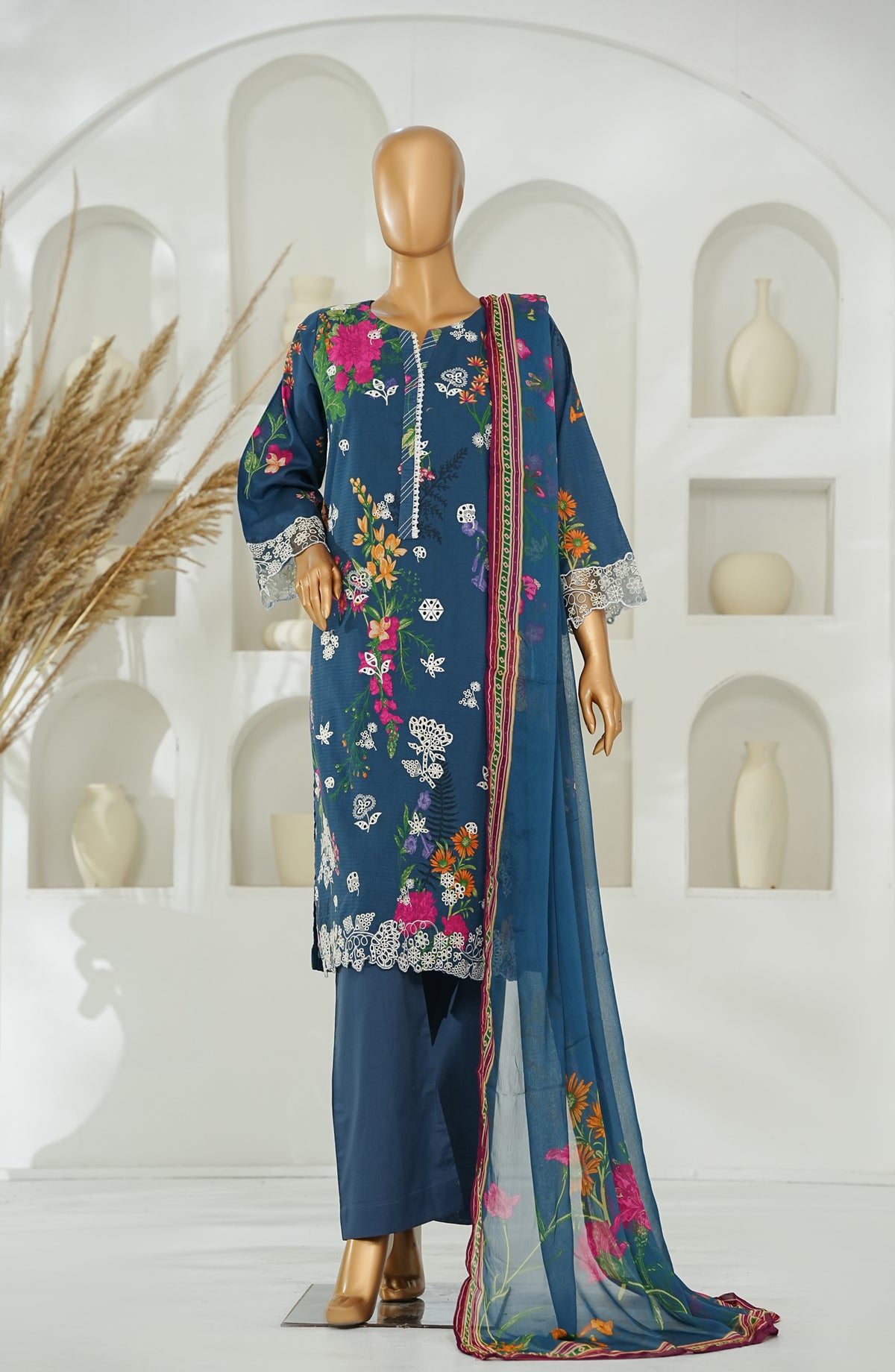 Versa by Amna Khadija Embroidered Lawn Stitched 3 Piece Suit - AKVL-05 - AM26KVL - Blue - Summer Collection