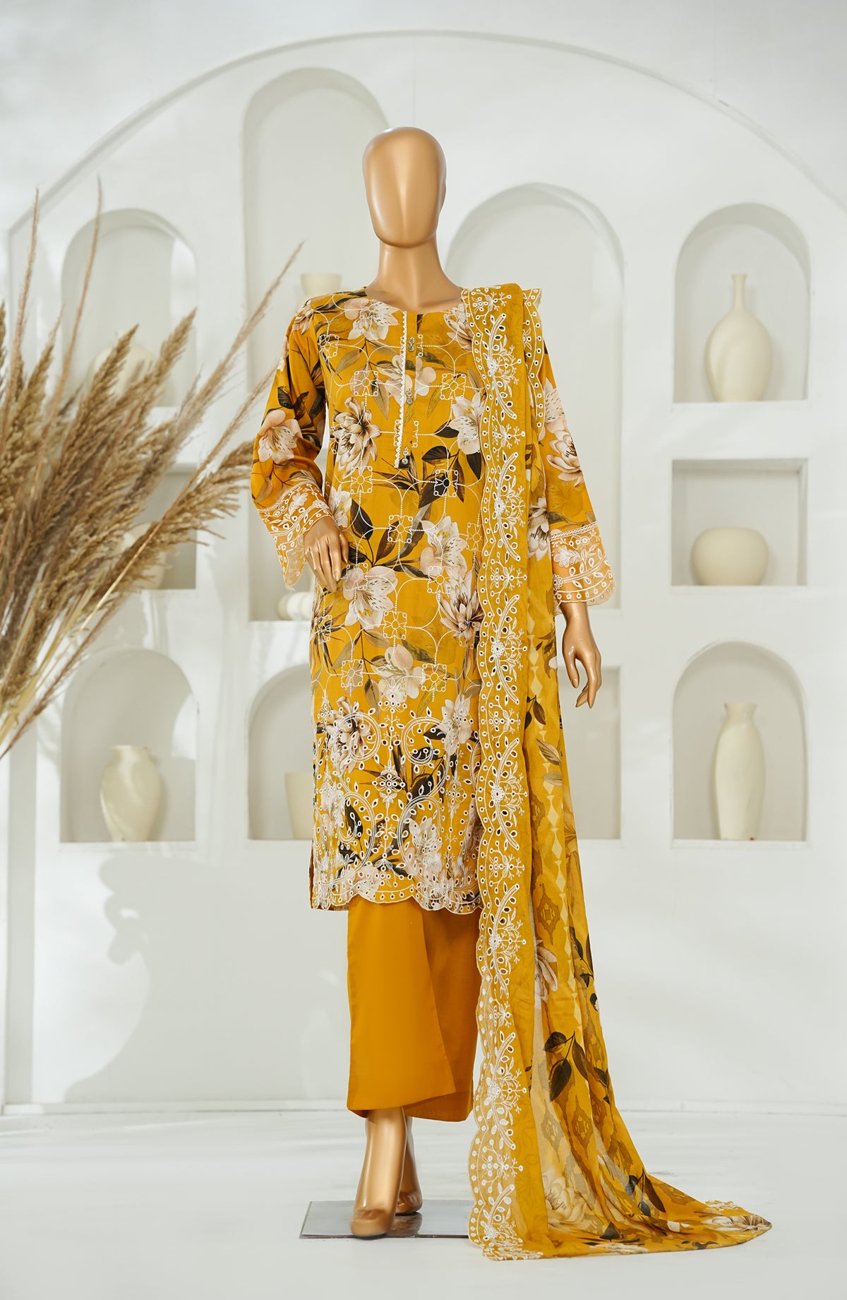 Versa by Amna Khadija Embroidered Lawn Stitched 3 Piece Suit - AKVL-06 - AM26KVL - Yellow - Summer Collection