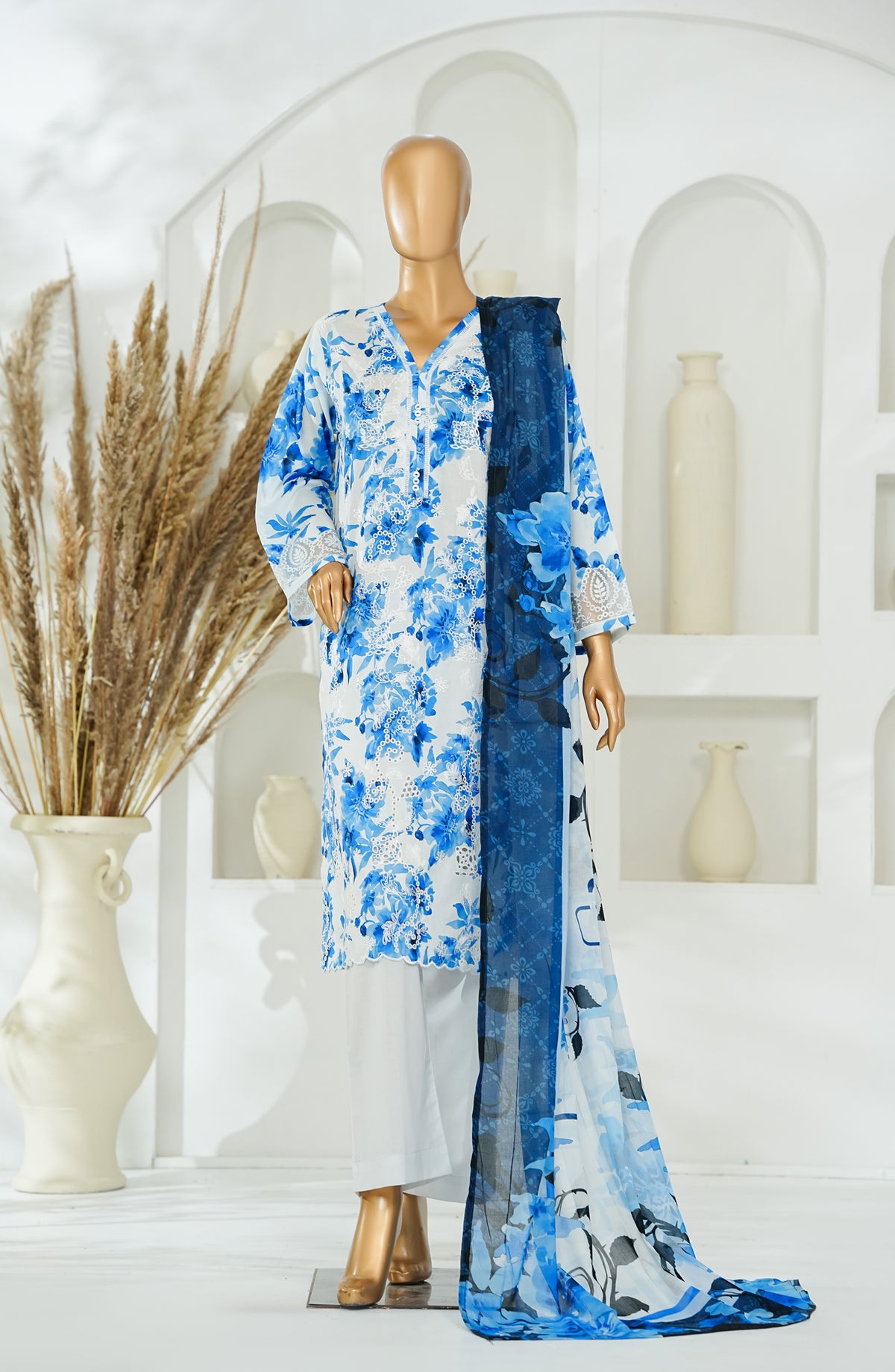 Versa by Amna Khadija Embroidered Lawn Stitched 3 Piece Suit - AKVL-07 - AM26KVL - Blue - Summer Collection