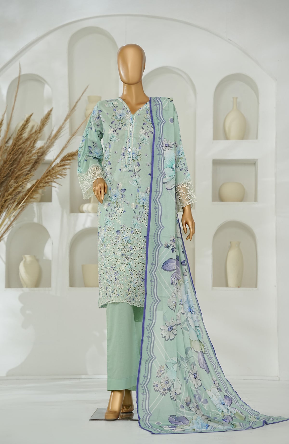 Versa by Amna Khadija Embroidered Lawn Stitched 3 Piece Suit - AKVL-08 - AM26KVL - Green - Summer Collection