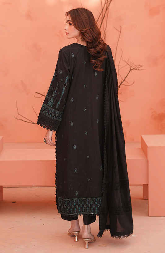 Vihana by Johra Premium Embroidered Dhanak Unstitched 3 Piece Suit - JW-579 - JH25VIHN - Black - Winter Collection