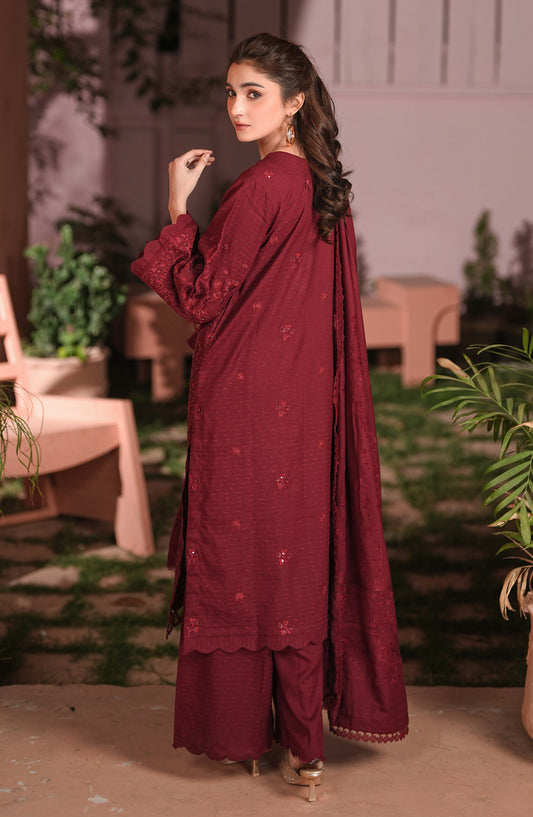 Vihana by Johra Premium Embroidered Dhanak Unstitched 3 Piece Suit - JW-577 - JH25VIHN - Maroon - Winter Collection