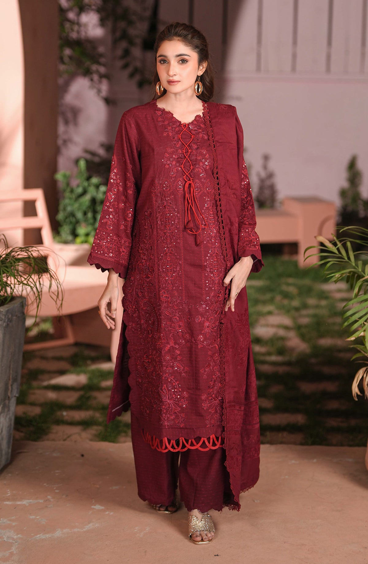 Vihana by Johra Premium Embroidered Dhanak Unstitched 3 Piece Suit - JW-577 - JH25VIHN - Maroon - Winter Collection