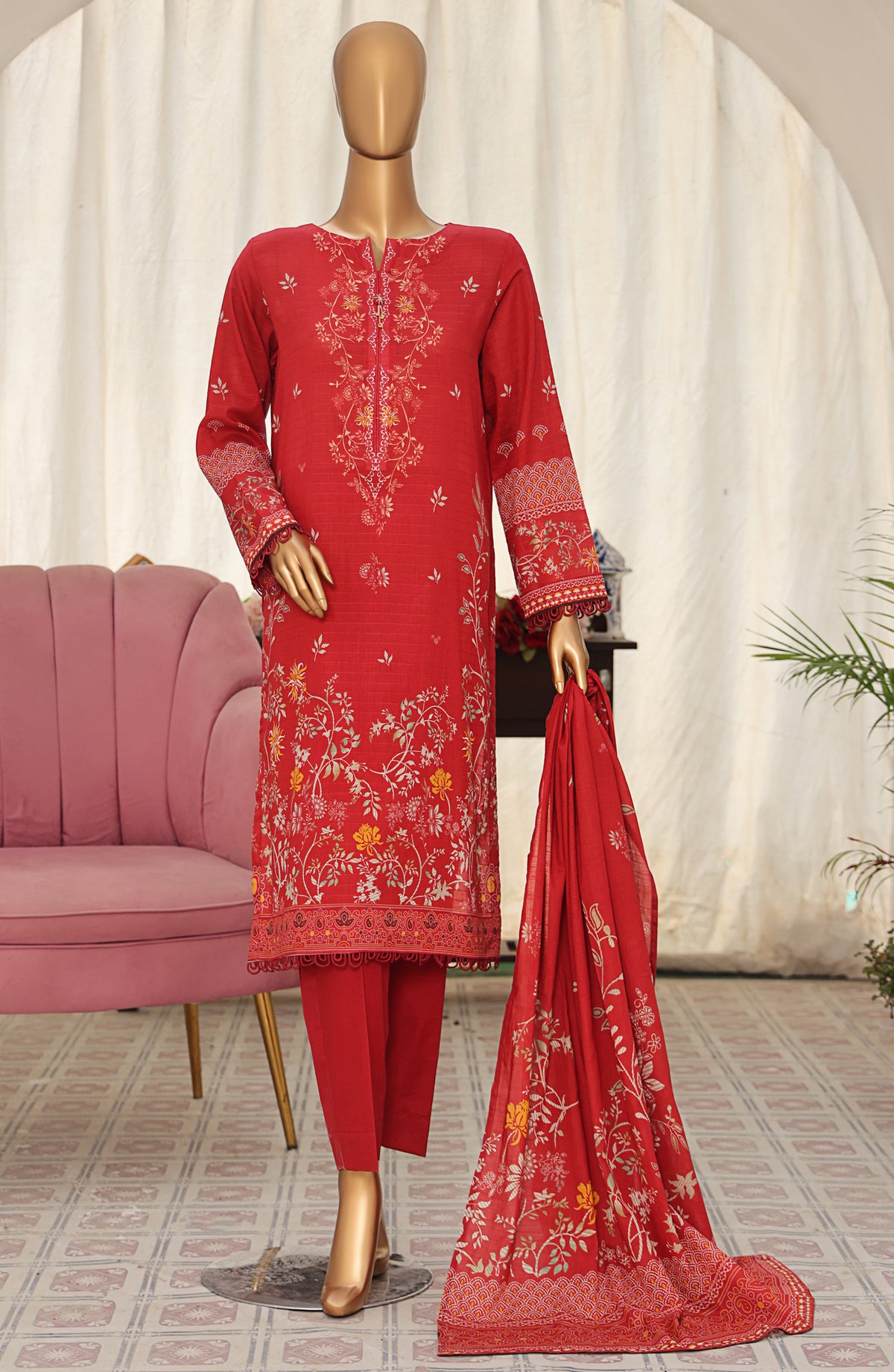 Vital Prints by HZ Textile Printed Lawn Unstitched 3 Piece Suit - VP-01 - HZ25VITL - Red - Summer Collection